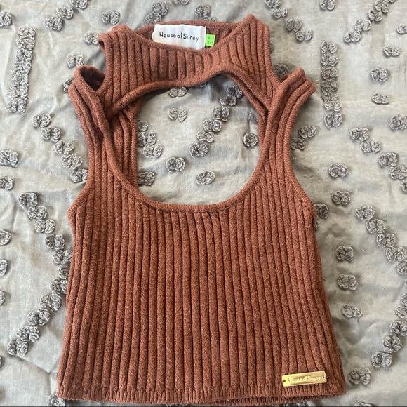 House of Sunny Tops - House of Sunny Ribbed Knit Cutout Cropped Tank
